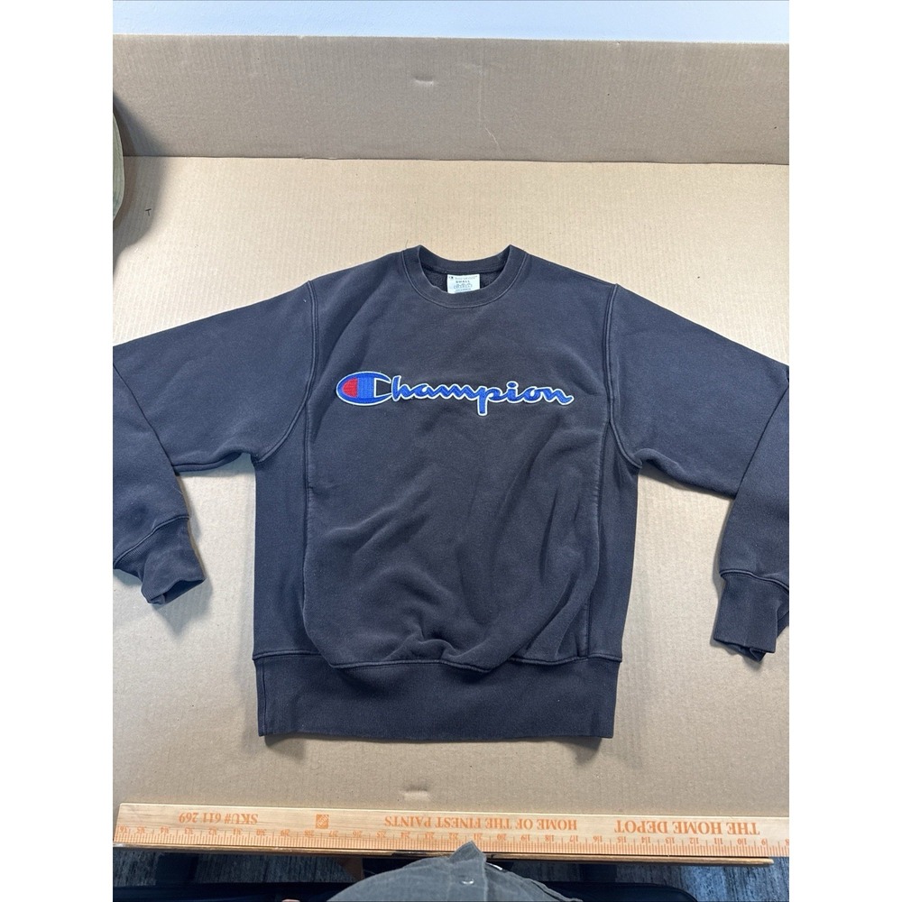Vintage Champion Reverse Weave Sweatshirt Crewneck Size S Black Spellout 90s